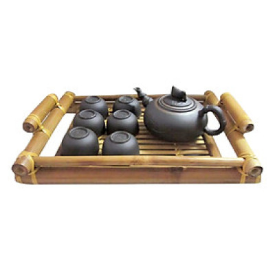 Bộ Bình Trà Đào Chỉ Bạc Khay Tre S2 Gốm Sứ Bát Tràng T569